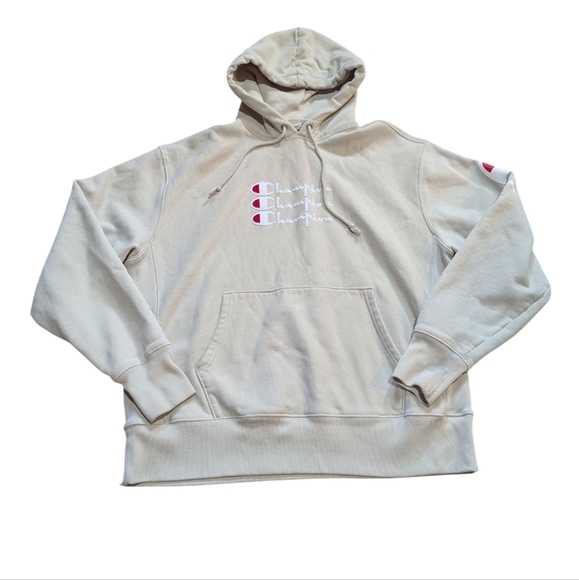 Champion Reverse Weave Hoodie Sweatshirt Cream Ecru Kangaroo Pocket XL - Picture 1 of 7